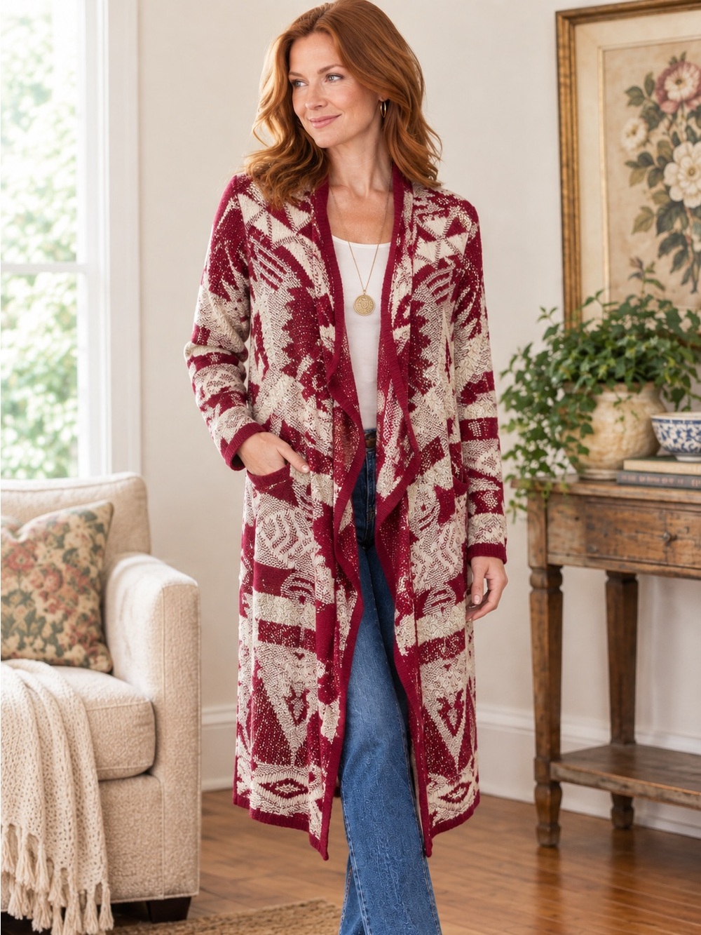 Lucky Brand Long Southwestern Boho Cardigan Sz L